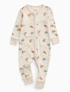 Cotton Blend Monkey Zip Sleepsuit (7lbs-3 Yrs)