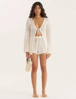 Cotton Blend Open Knit Beach Shorts