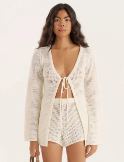 Cotton Blend Open Knit Beach Shorts