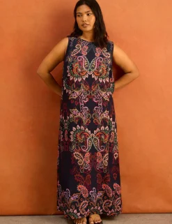 Cotton Blend Paisley Maxi Shift Dress
