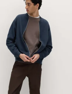 Cotton Blend Pique Bomber Jacket