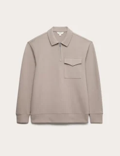 Cotton Blend Pique Half Zip Top