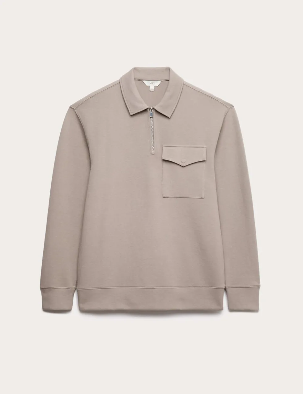 Cotton Blend Pique Half Zip Top