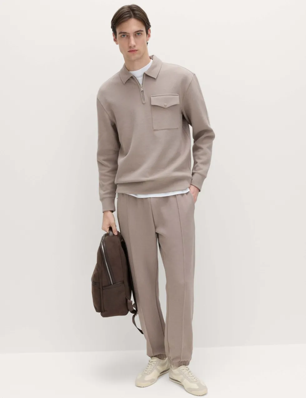 Cotton Blend Pique Half Zip Top