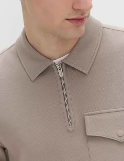 Cotton Blend Pique Half Zip Top