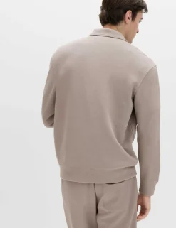 Cotton Blend Pique Half Zip Top