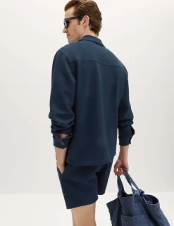 Cotton Blend Pique Overshirt
