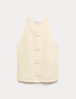 Cotton Blend Pointelle Knitted Vest