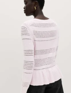 Cotton Blend Pointelle Ruffle Jumper