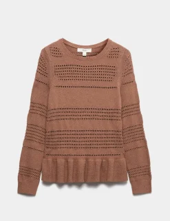 Cotton Blend Pointelle Ruffle Jumper