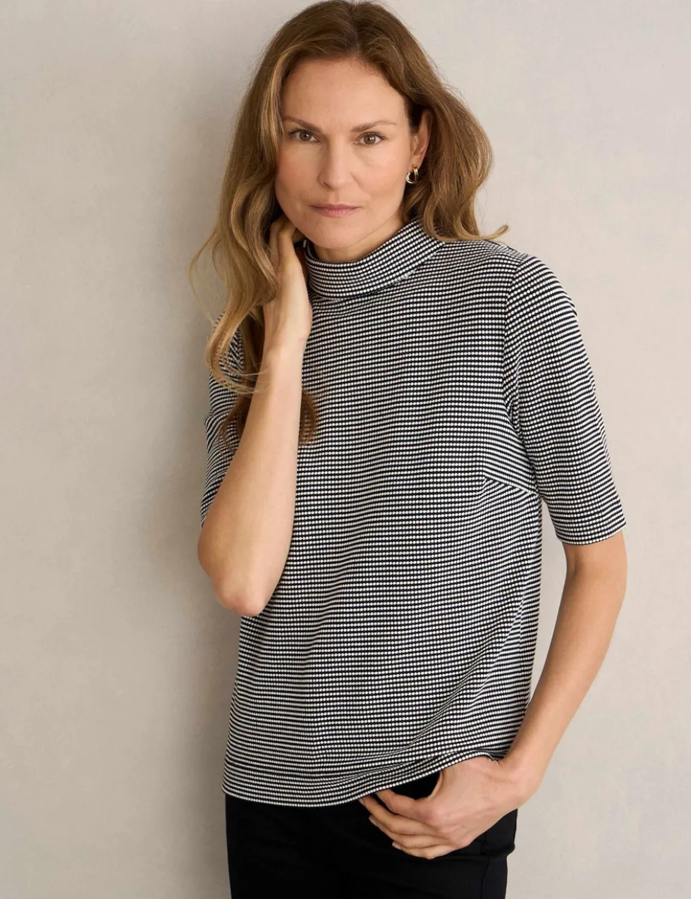 Cotton Blend Polka Dot High Neck Top