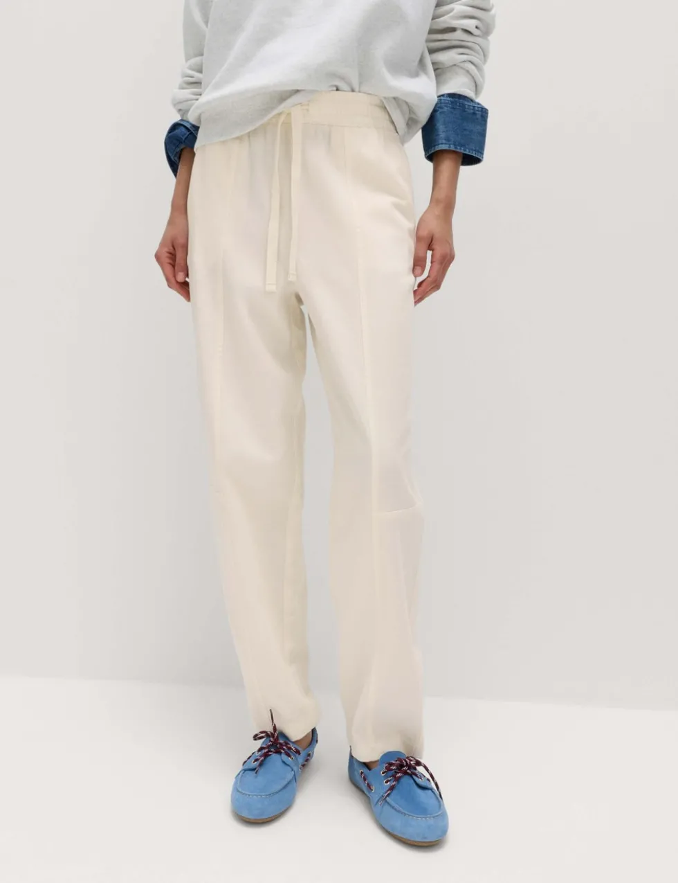 Cotton Blend Pull On Tapered Trousers