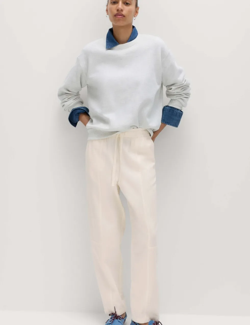 Cotton Blend Pull On Tapered Trousers