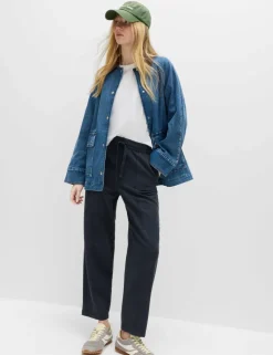 Cotton Blend Pull On Tapered Trousers