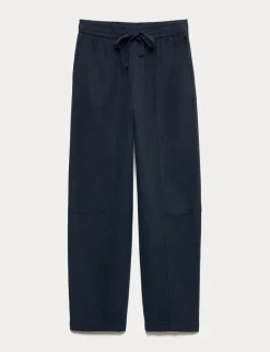 Cotton Blend Pull On Tapered Trousers
