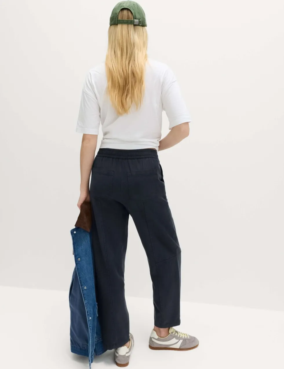 Cotton Blend Pull On Tapered Trousers