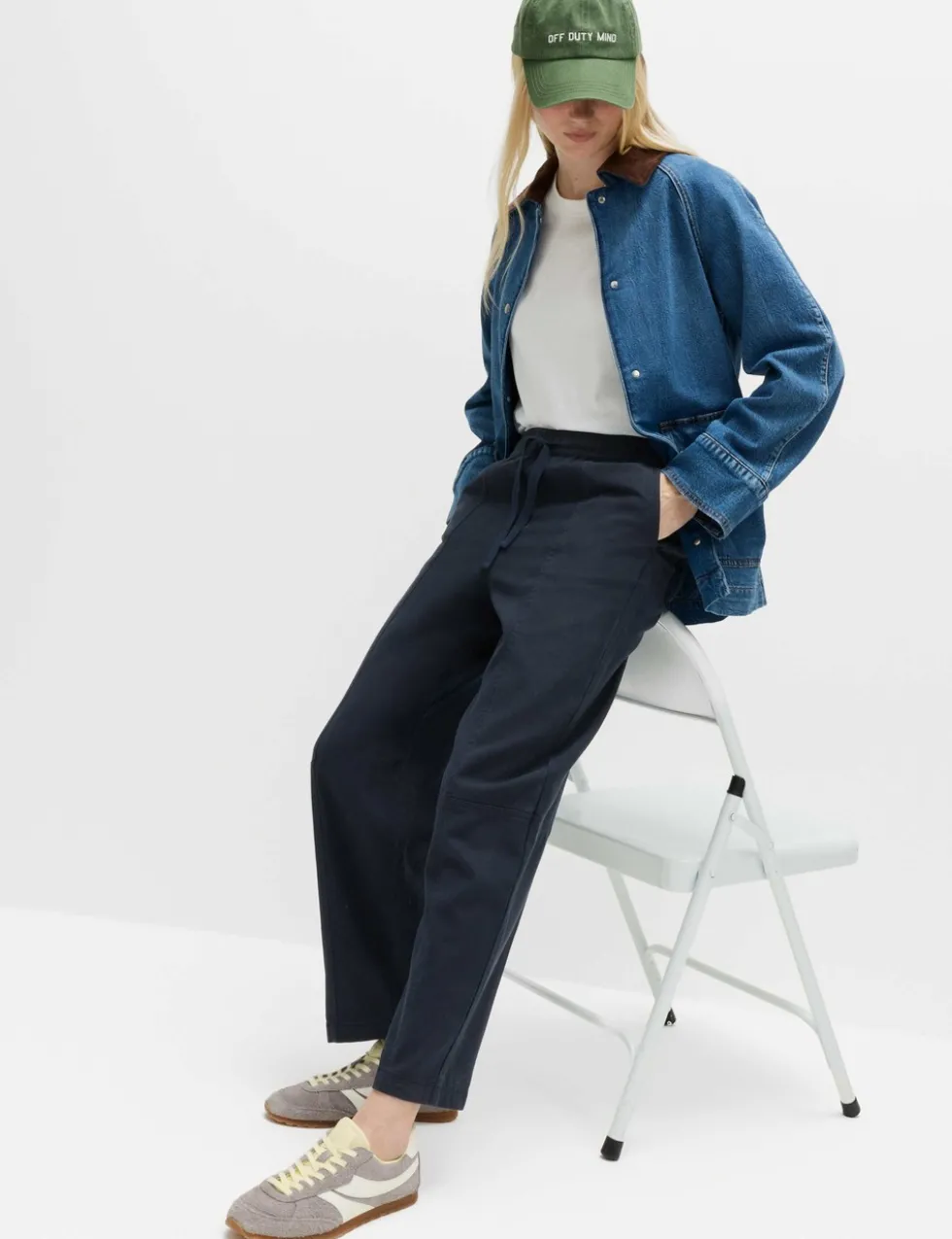 Cotton Blend Pull On Tapered Trousers