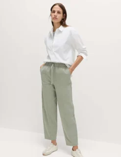 Cotton Blend Pull On Tapered Trousers