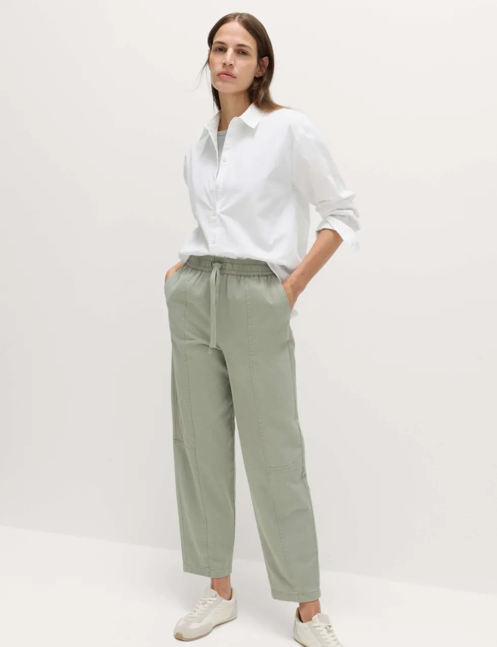 Cotton Blend Pull On Tapered Trousers