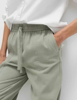 Cotton Blend Pull On Tapered Trousers