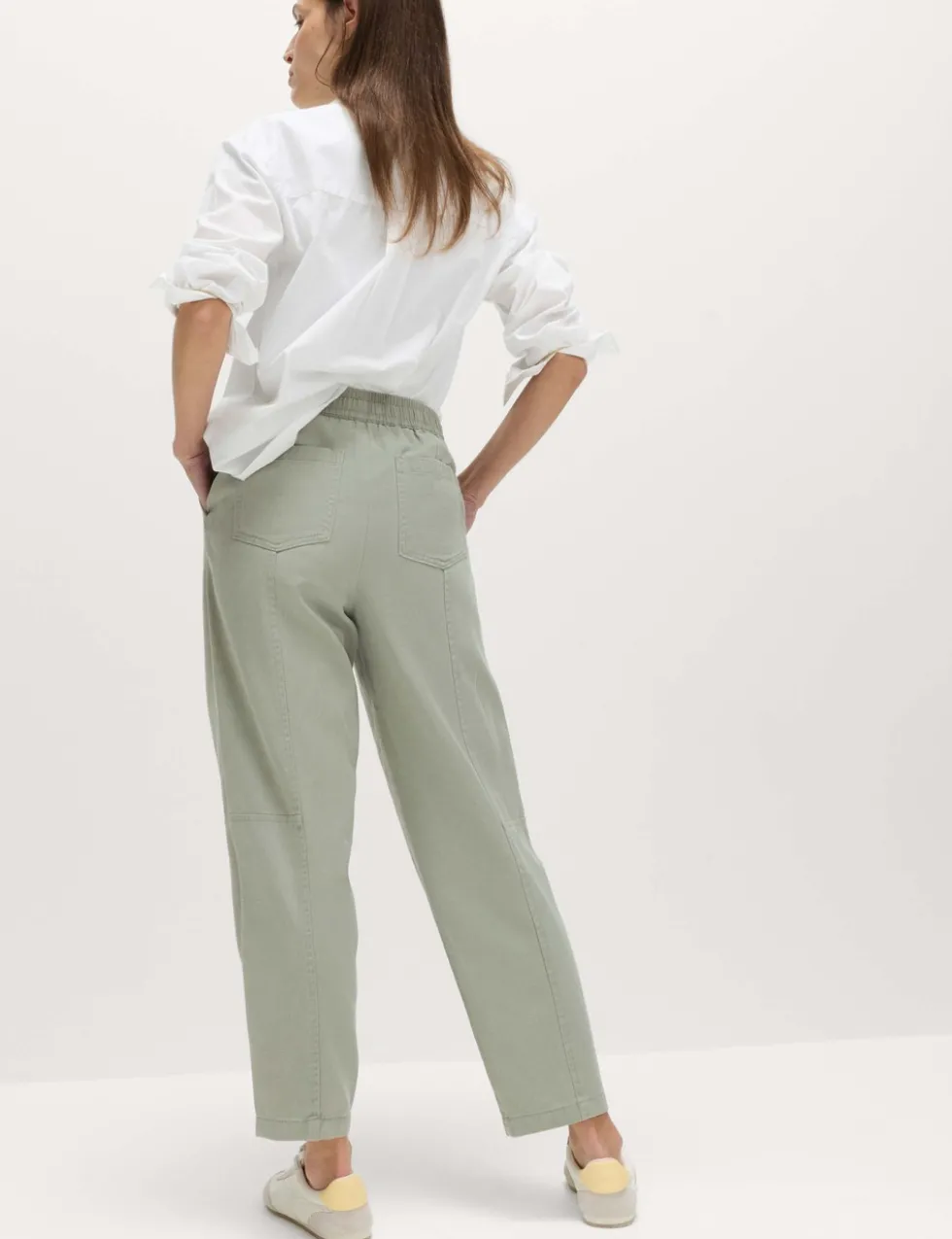 Cotton Blend Pull On Tapered Trousers