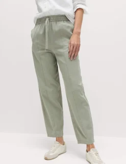 Cotton Blend Pull On Tapered Trousers