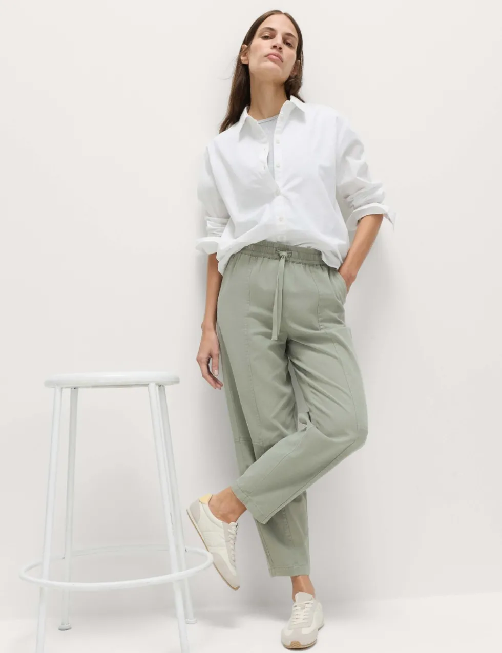 Cotton Blend Pull On Tapered Trousers