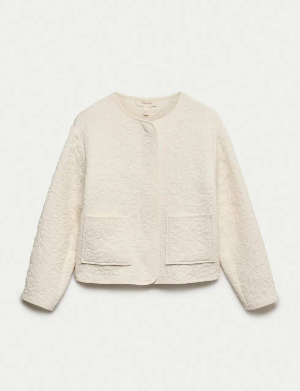 Cotton Blend Quilted Collarless Jacket