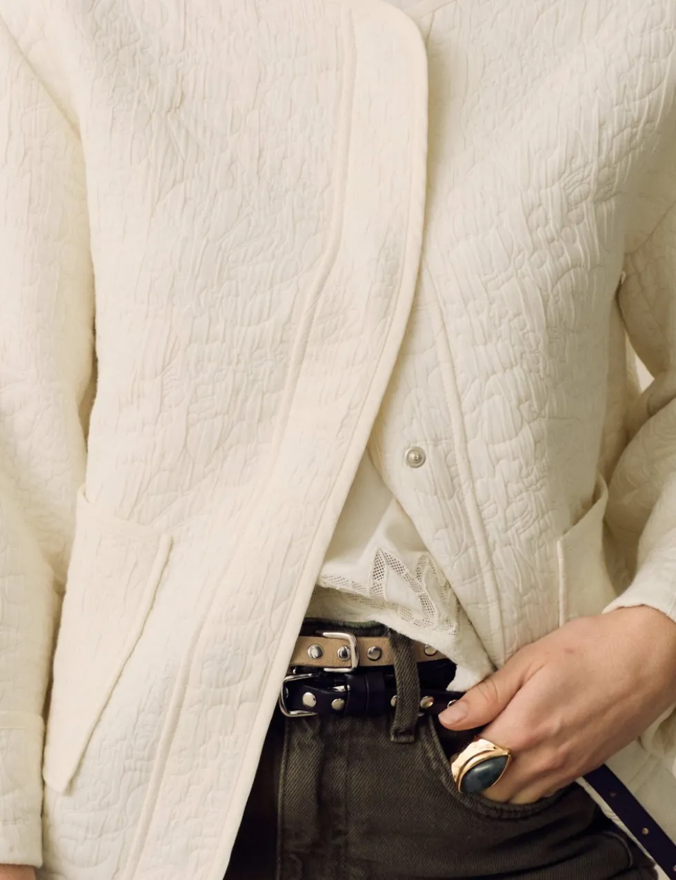 Cotton Blend Quilted Collarless Jacket
