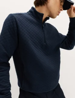 Cotton Blend Quilted Funnel Neck Sweatshirt