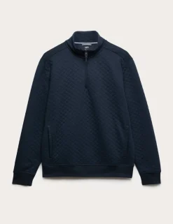 Cotton Blend Quilted Funnel Neck Sweatshirt