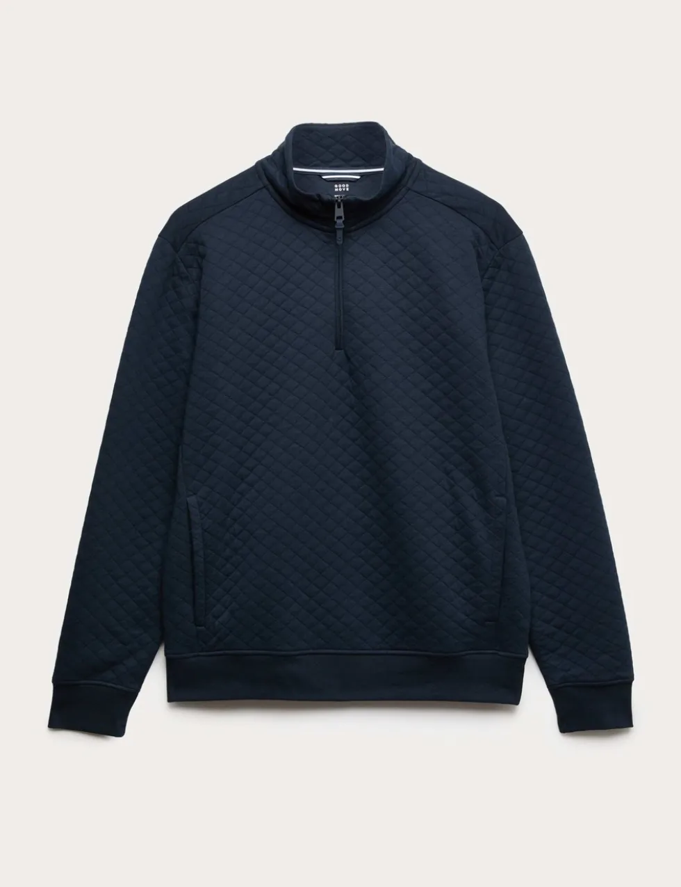 Cotton Blend Quilted Funnel Neck Sweatshirt