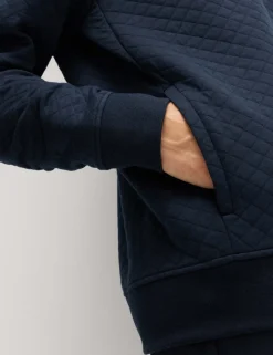 Cotton Blend Quilted Funnel Neck Sweatshirt
