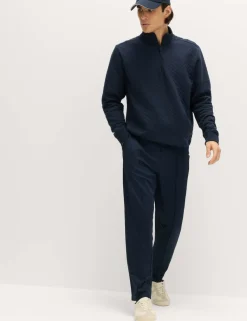 Cotton Blend Quilted Funnel Neck Sweatshirt