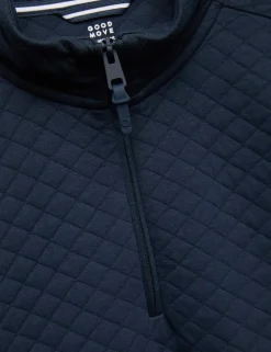Cotton Blend Quilted Funnel Neck Sweatshirt