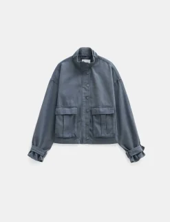 Cotton Blend Relaxed Utility Jacket