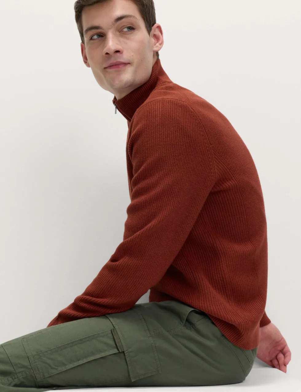 Cotton Blend Ribbed Half Zip Jumper