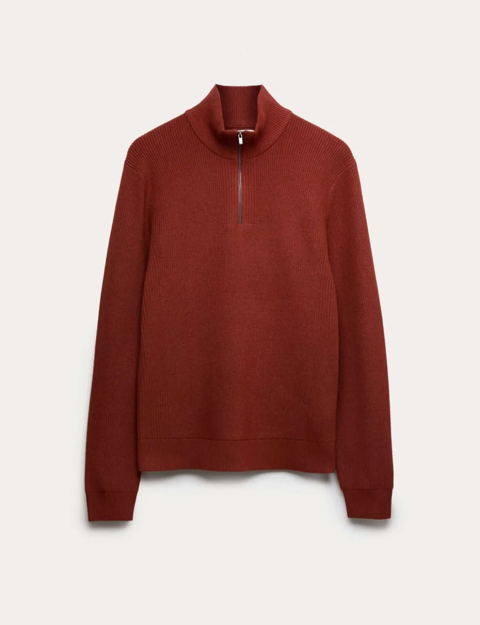 Cotton Blend Ribbed Half Zip Jumper