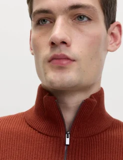 Cotton Blend Ribbed Half Zip Jumper