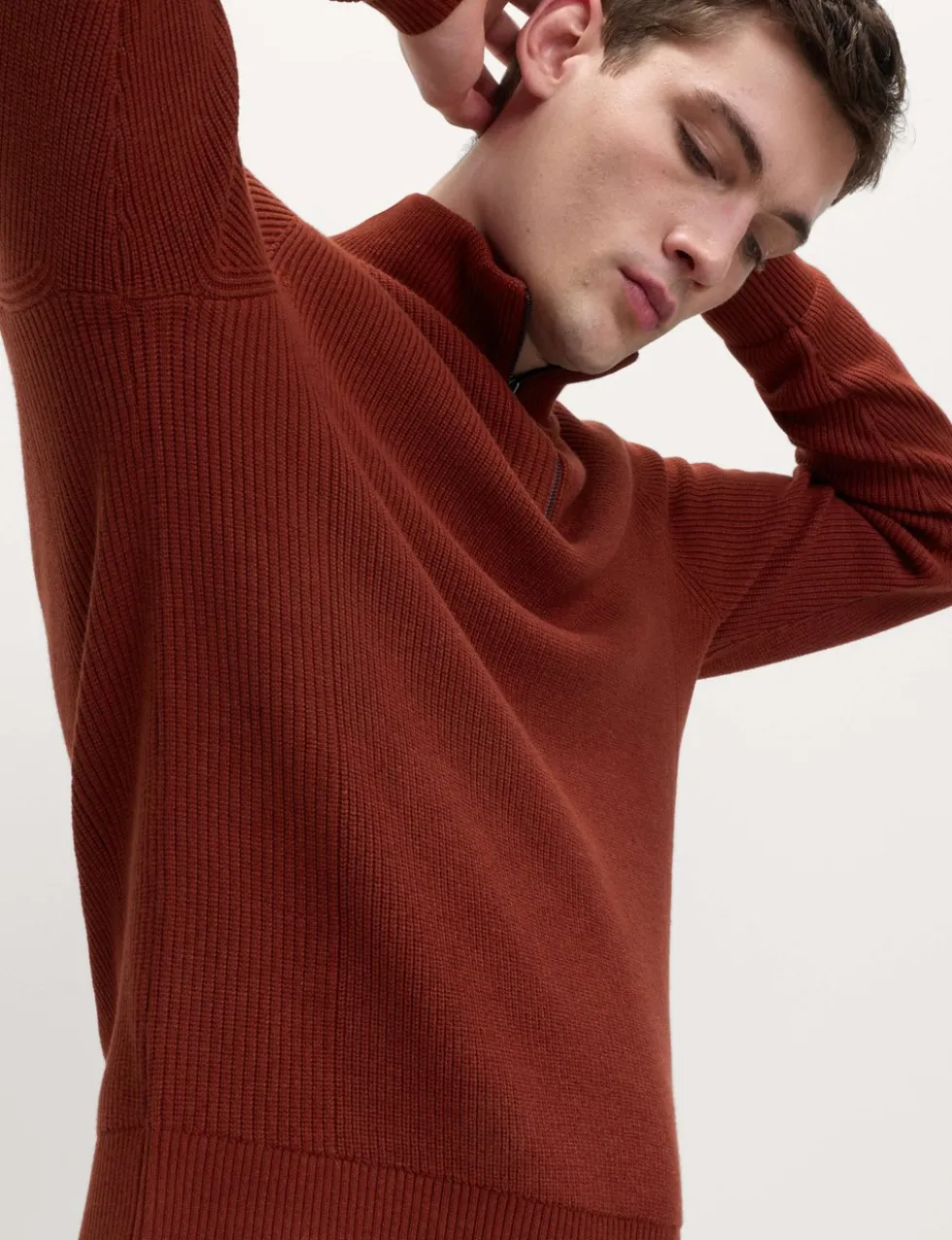 Cotton Blend Ribbed Half Zip Jumper