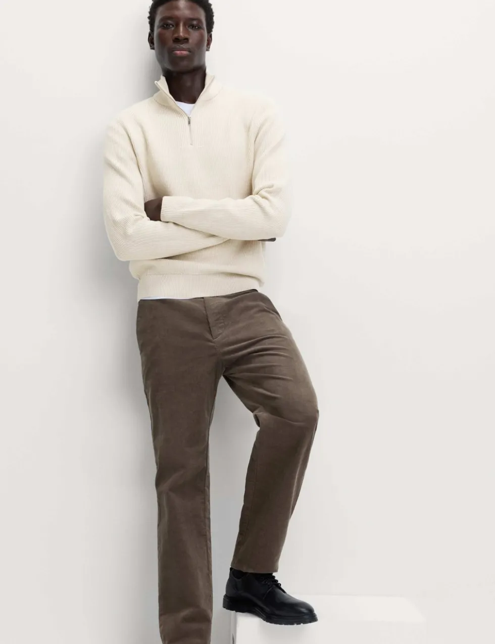 Cotton Blend Ribbed Half Zip Jumper