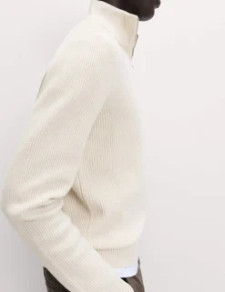Cotton Blend Ribbed Half Zip Jumper