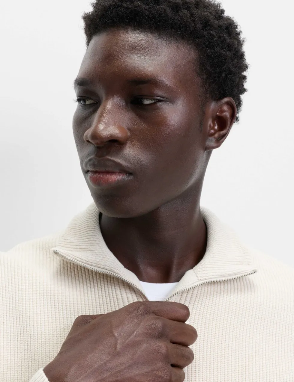 Cotton Blend Ribbed Half Zip Jumper