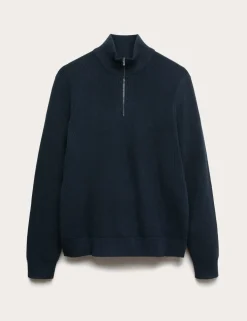 Cotton Blend Ribbed Half Zip Jumper
