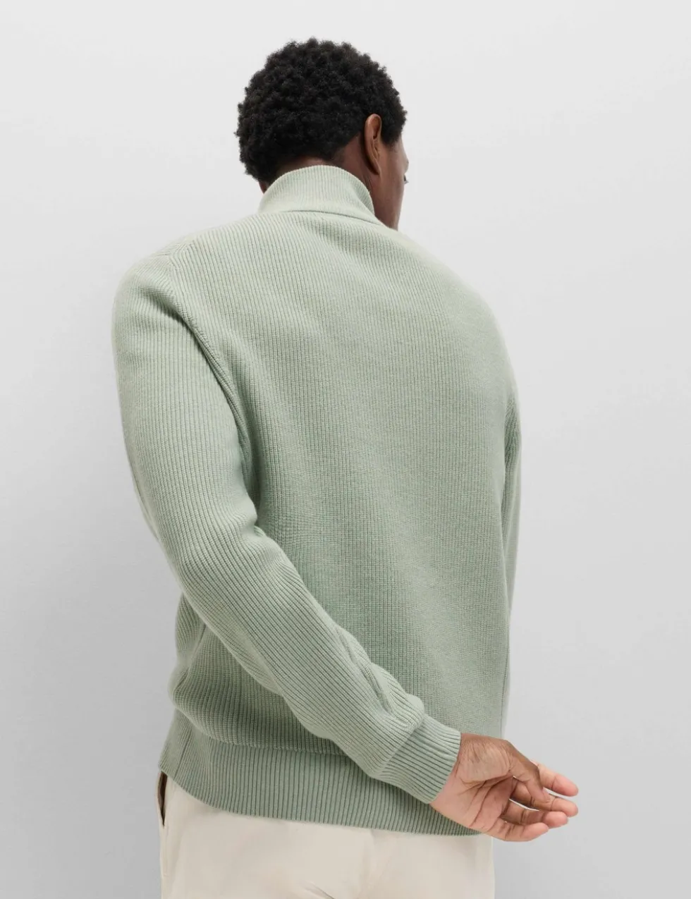 Cotton Blend Ribbed Half Zip Jumper