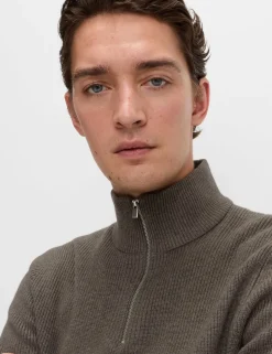 Cotton Blend Ribbed Half Zip Jumper