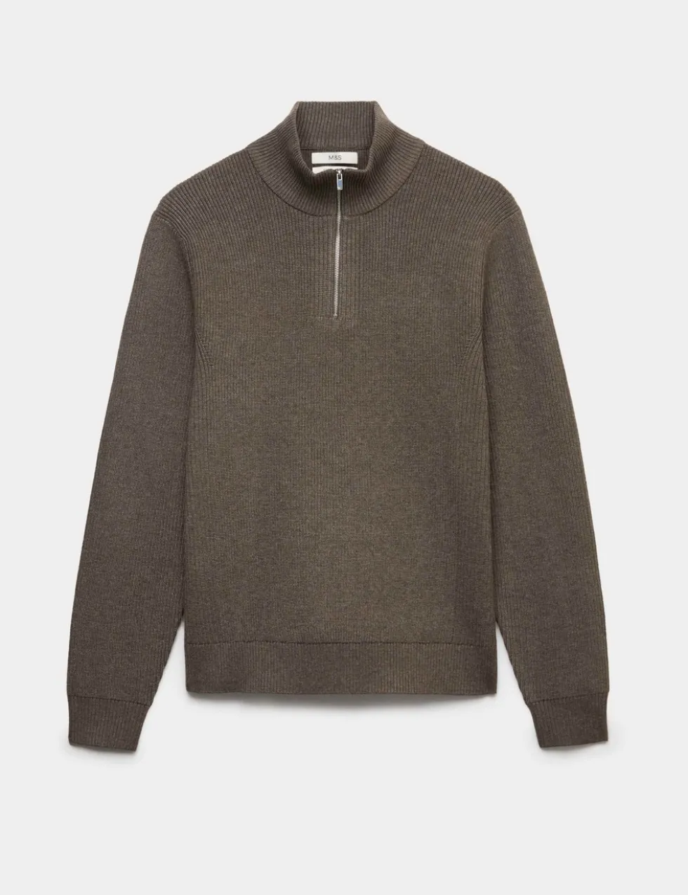 Cotton Blend Ribbed Half Zip Jumper