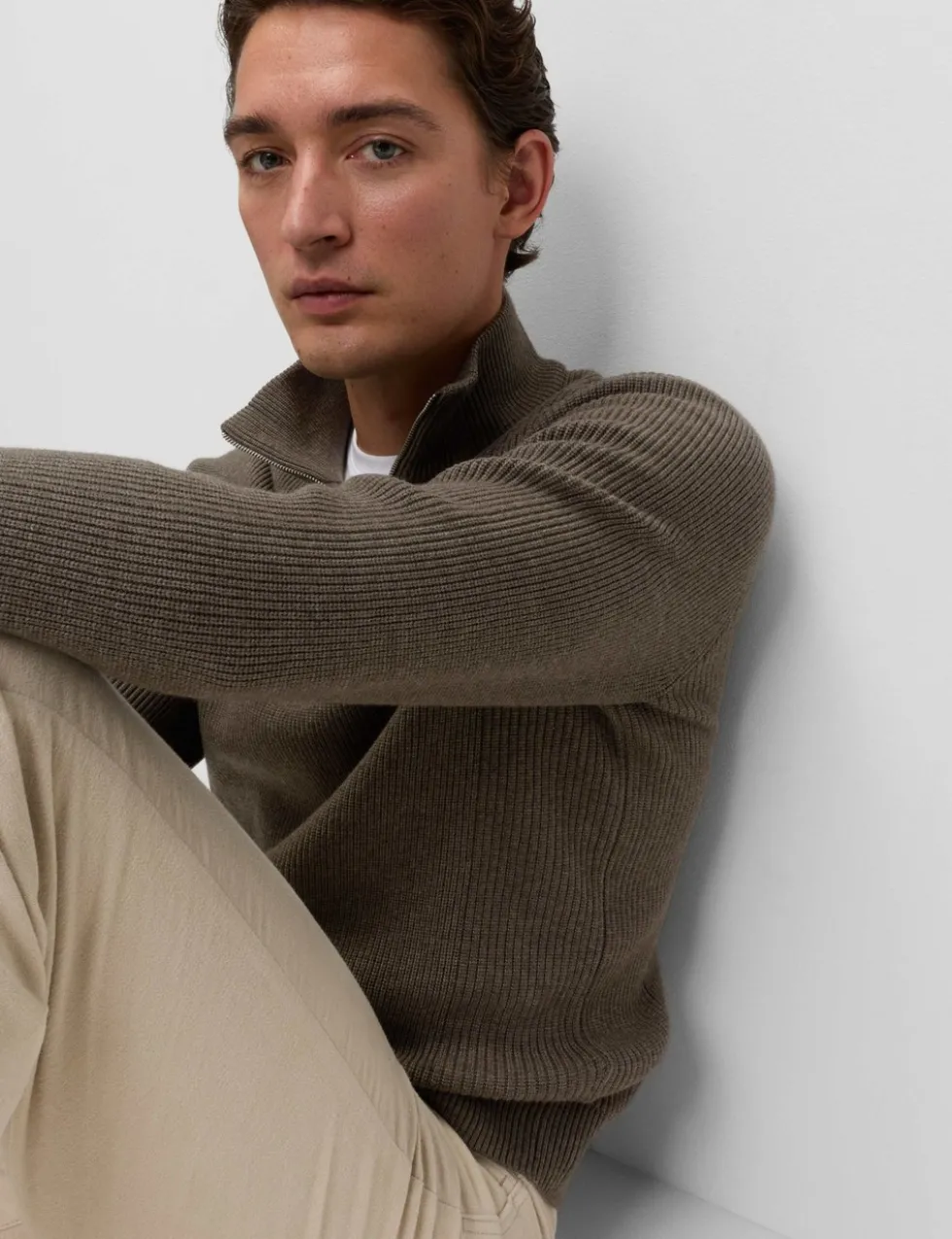 Cotton Blend Ribbed Half Zip Jumper