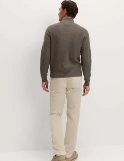 Cotton Blend Ribbed Half Zip Jumper