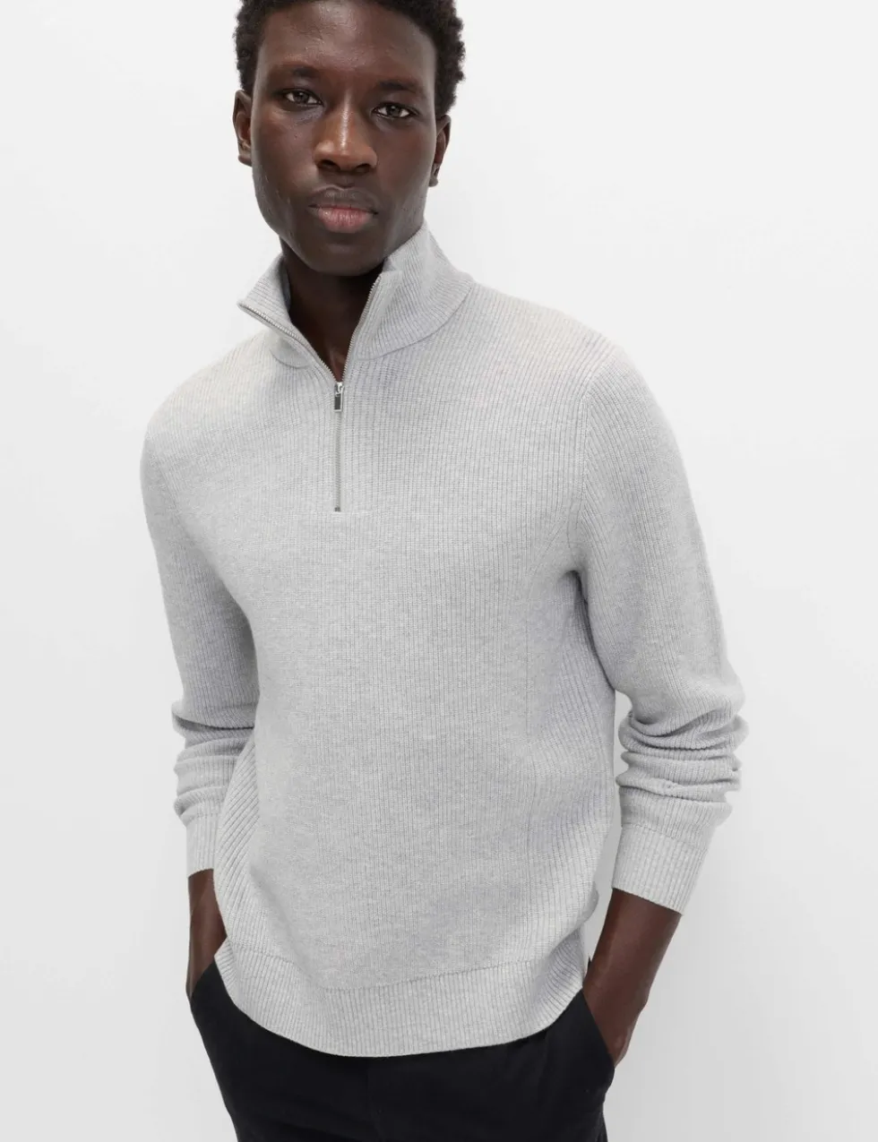 Cotton Blend Ribbed Half Zip Jumper